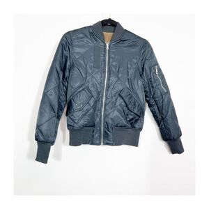 Whistles Bomber Jacket Womens XS Black Nylon Quilted Reversible Full Zip Classic